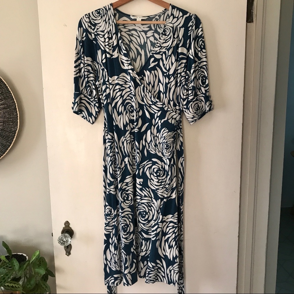 Banana Republic Teal Floral Rose Wrap Midi Dress, Size M